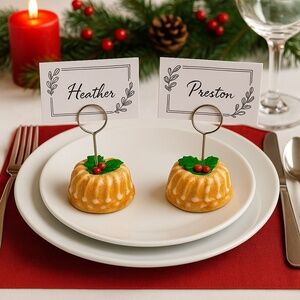 Christmas Bundt Cake Place Card Holders – Handmade Clay Mini Bundt Cakes w Holly